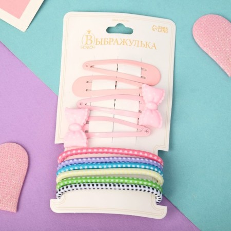 Hair Set "Olivia" (6 rubber bands, 4 invisibility 4.5 cm) Pink bow