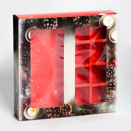 New Year. Box for 8 sweets and chocolate, with the New Year's window, 17.7 x 17.8 x 3.8 cm, confectionery packaging-1