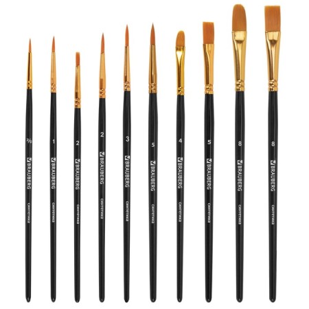 System of brushes synthetics 10 pieces, Brauberg, round; oval; flat; Liners-1