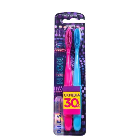 Dental brush D.I.E.S. Neon 1+1 average stiffness, 2 pcs.