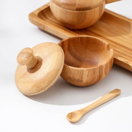 Sugar set, 3 pcs, with spoon, bamboo-1