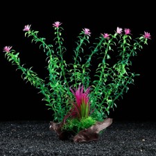 The artificial aquarium plant on the platform in the form of driftwood, 30 cm, green