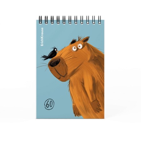 Notebook on spirals A6, 60 sheets, cell, Erichkrause "Happy Capy", cardboard cover, offset unit, white 100%, mix-1