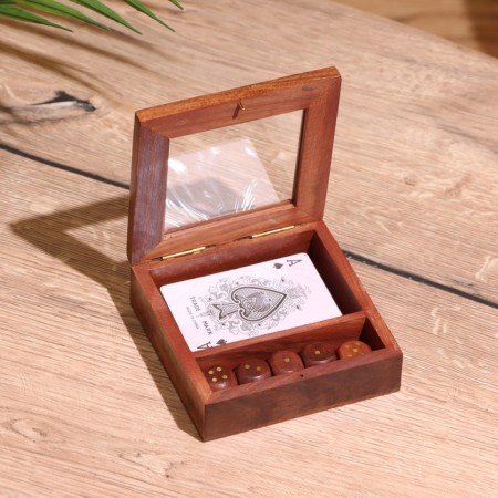 Board game 2V1 (cubes + deck of cards) 11.5x11.5x3.5 cm, tree shisham