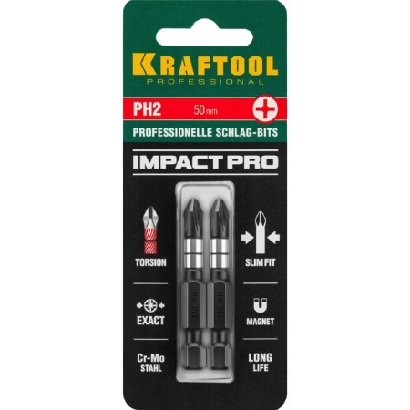Bits Kraftool Impact Pro 26191-2-50-S2, E 1/4 ", 50 mm, PH2, 2 pcs., Philips-2