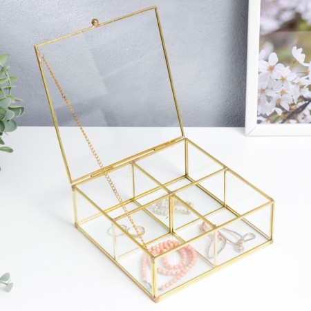 Casket glass with a metal frame with divisions "Square with faces" 7x16x16 cm-3