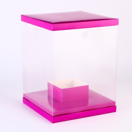 Box for flowers with a vase and PVC windows are folding, 23 x 30 x 23 cm, plain, lavender-1