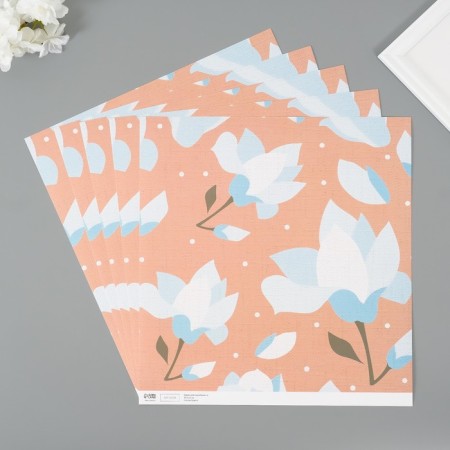 Scrapbooking paper "Pale blue flowers" density 180 grams set 5 pcs 30.5x32 cm-1