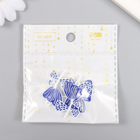 Decor for creativity metal, enamel "White-blue flower" 2.2x3 cm-3