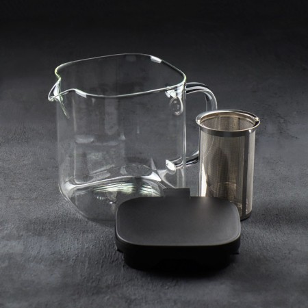 Glass teapot "Quatro", 1 l, with a metal sieve, black color-2
