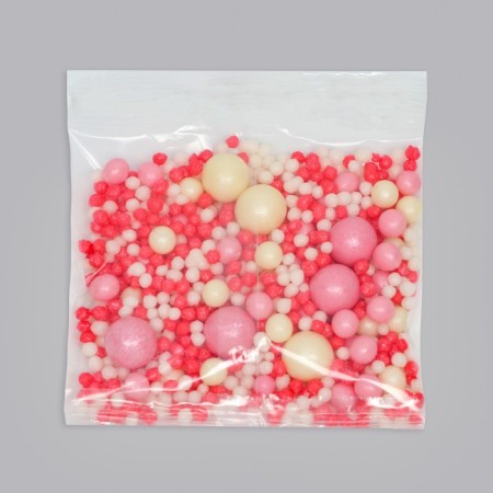 Sprinking confectionery "white-pink pearls", dragee, soft, 50 g-1