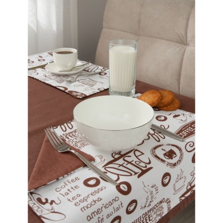 Set of kitchen tablecloth, Coffee stands, size 110x140 cm, 35x45 cm - 4 pcs, coffee, brown 10