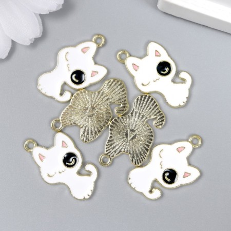 Decor for creativity metal, enamel "A kitten with a spot on the eye" White 2.6x1.5 cm-2