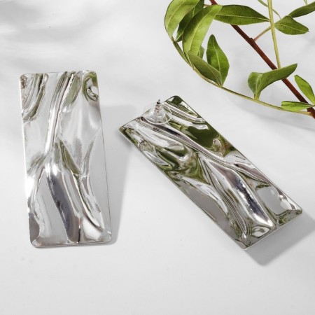 Earrings Metal "Atmosphere" rectangle, color silver-1