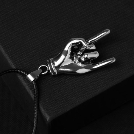 Unisex “Gesture” pendant, black silver color on a black lace, 60 cm-1