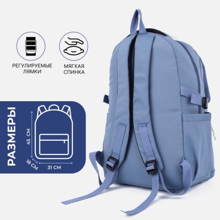 A backpack with a zipper, 4 outer pockets, blue color-1