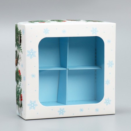 Box for sweets "Happy New Year", bullfinches, 10.5 x 10.5 x 3.5 cm, New Year-5