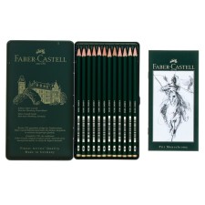 A set of pencils of black firmness Faber-Castel Castell 9000, 12 pieces, 5H-5B, metal pencil case