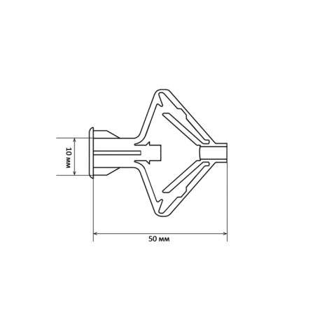 Dowel "Zubble", type "Butterfly", for hollow structures, polypropylene, 10x50 mm, 4 pcs-4
