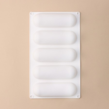 Form for mousse desserts and baking konfinetta "eclair", 30 × 17 × 3 cm, 5 cells (14.5 × 4.5 cm), white color-1