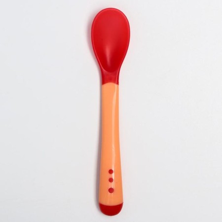 A spoon for feeding, thermal sensitive, red-beige color-3