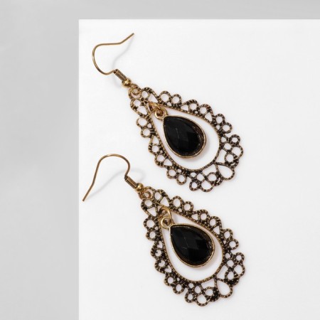 Earrings "openwork" drop, black color in black gold-1
