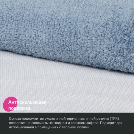 A set of mats for the bathroom IDDIS, 50x80 cm, 50x50 cm, microfiber, blue color-3