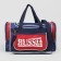 Sports bag with lightning, 3 departments, external pocket, long belt, blue/red color