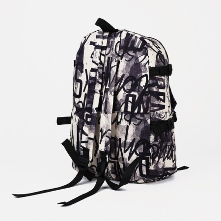 Young backpack from textiles on lightning, 3 pockets, gray-beige color-3