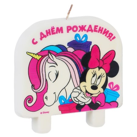 Candle for the cake "Happy Birthday!", 8 x 8 cm, Minnie and unicorn-1