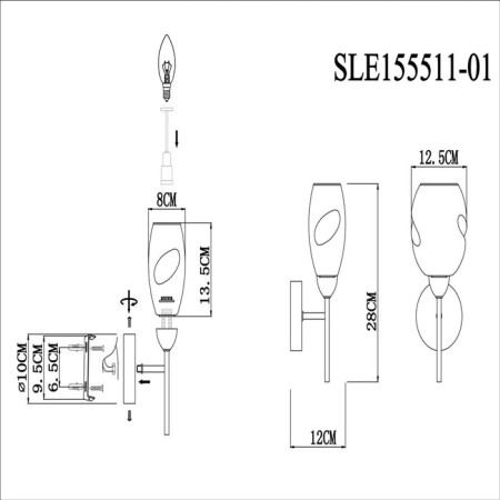 Wall lamp EVOLUCE. Sle155511-01. Gloa. 1x40 W, E14, 13x28 cm, black color, chrome-6