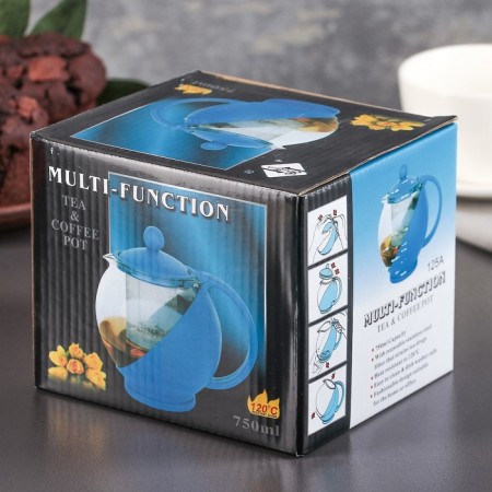 Glass teapot “Flora”, 700 ml, with metal sieve, color mix-7
