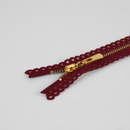 Metal zipper, No. 3, non -proceeding, automatic lock, 30 cm, burgundy/gold color-1