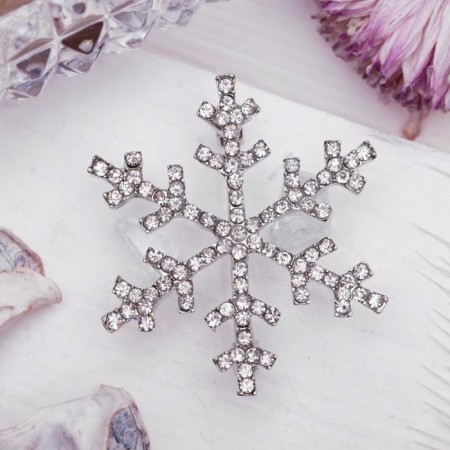 Brooch "Snowflake", white color in silver