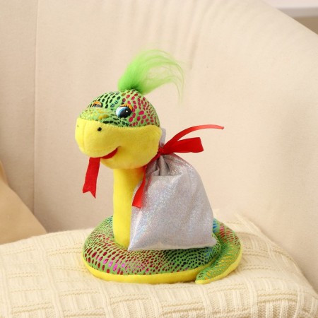 Soft toy "Snake", with a gift bag, 15 cm, green color-1