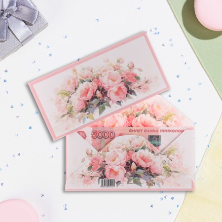 Money envelope "Universal" composition of pink peonies, 16.5 x 8 cm
