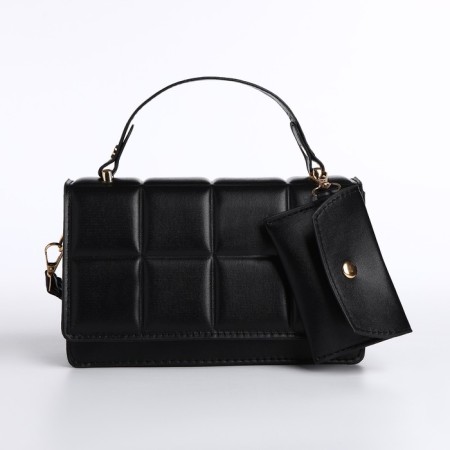 Women's bag on a valve, with a wallet, 20x12x7 cm, black color-2