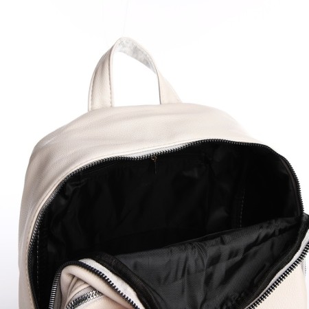 Women's backpack made of artificial leather with lightning, 6 outer pockets, beige color-4