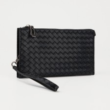 Male purse with zipper, department for bills, for maps, for coins, black color