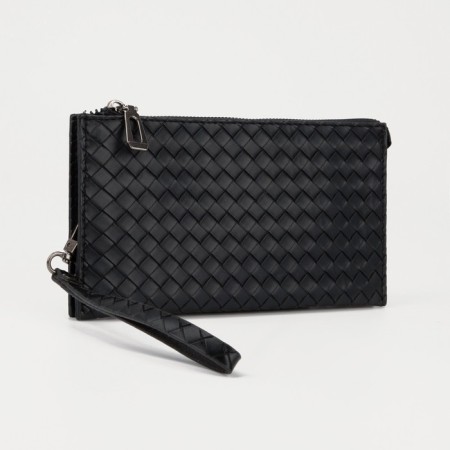 Male purse with zipper, department for bills, for maps, for coins, black color
