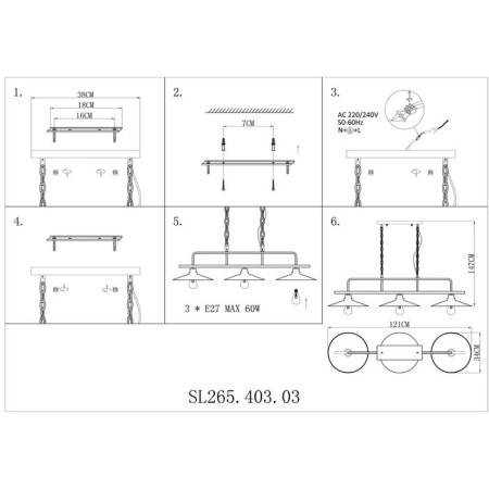 Suspended chandelier ST LUCE. SL265.403.03. Ssarno. 3x60 watts, E27, 85x33.5 cm, coffee color-6