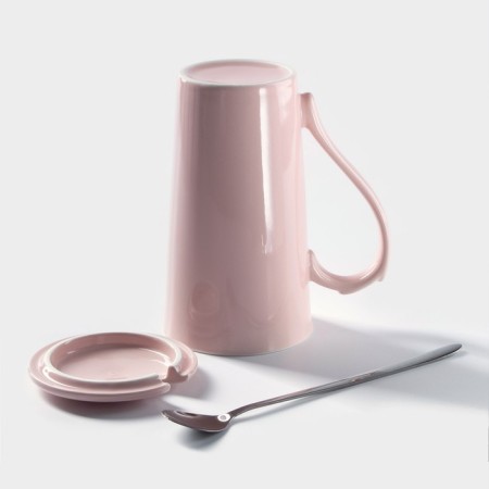 Ceramic mug with a lid and a spoon "Ball splendor", 300 ml, color mix-1