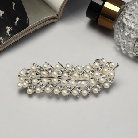 Hair hair clip "Hege" sheet, 8.5 cm, silver-white