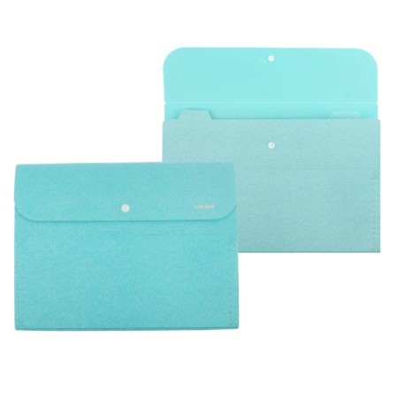 Folder-carte, A4, 6 departments, 400 μm, Devente "Glitter Shine", on the button, embossing "sand" with sparkles, turquoise