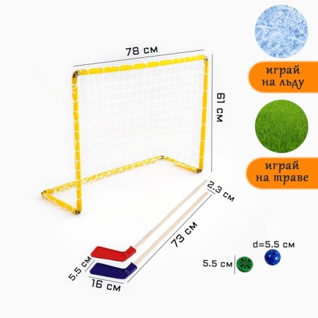 Hockey, set 5 in 1: club 2 pcs, gate, washer, ball, in the box