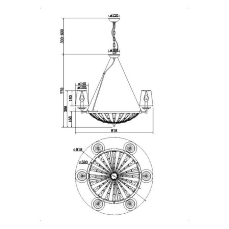 Suspension lamp Maytoni H021PL-06CH, E14, 6x40 W, 818x818x1370 mm, Chrome-2