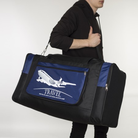 Road bag with lightning, 3 outer pockets, long belt, black/blue color-5