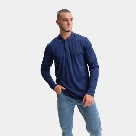Male Polo with long sleeve, dark blue color, size 46 (m)