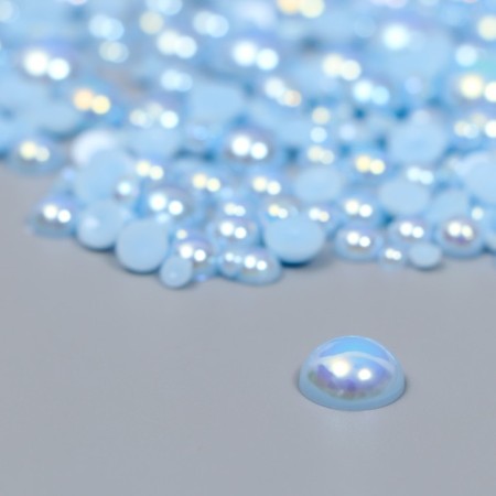 Decor for creativity plastic "Half of beads. Pale blue mother of pearl" d = 3-10mm, set 10g-1