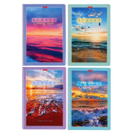 A4 notebook, 80 sheets, in a cage on the crest "Sunses", cover covering cardboard, offset block, mix
